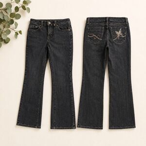 Dark Wash Bootcut Jeans Embroidered Fairy Back Pockets